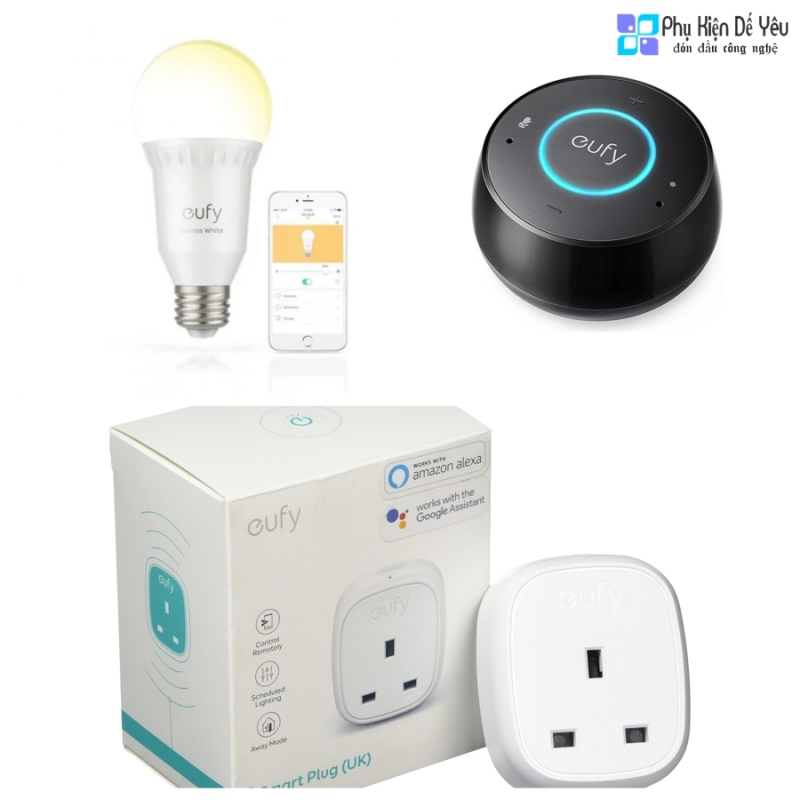 Set 3 sản phẩm thông minh Eufy (Đèn Eufy Lumos Bombilla Inteligente E26 - T1011 & Ổ cắm Eufy WiFi Smart Plug - T1203 & Loa Eufy Genie Smart Speaker - T1240)