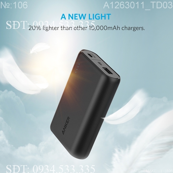 Pin sạc dự phòng Anker PowerCore 10000 mAh, Nhỏ Nhẹ nhất - Đen