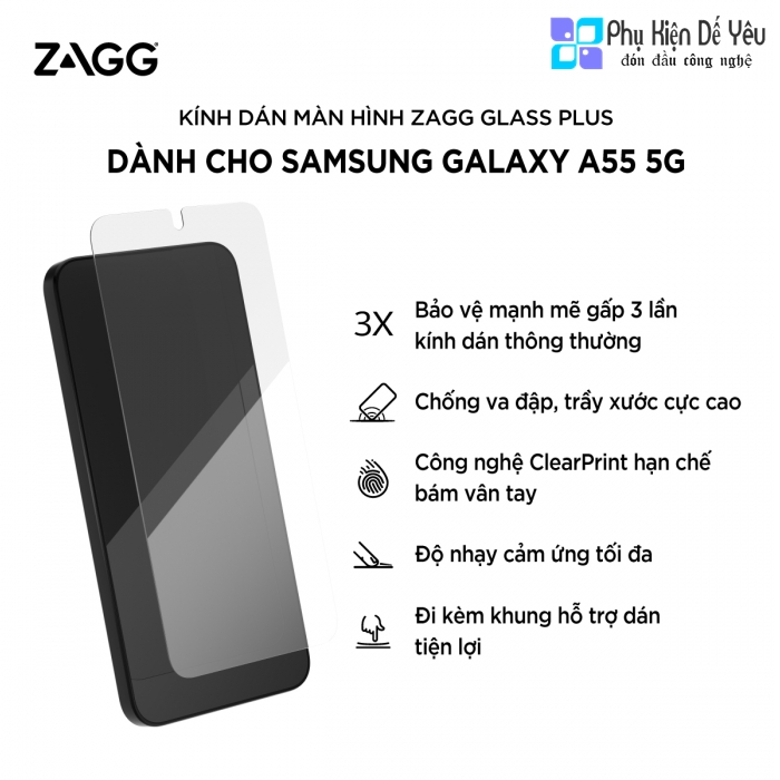 Kính cường lực ZAGG Glass Plus cho Samsung Galaxy A55 5G