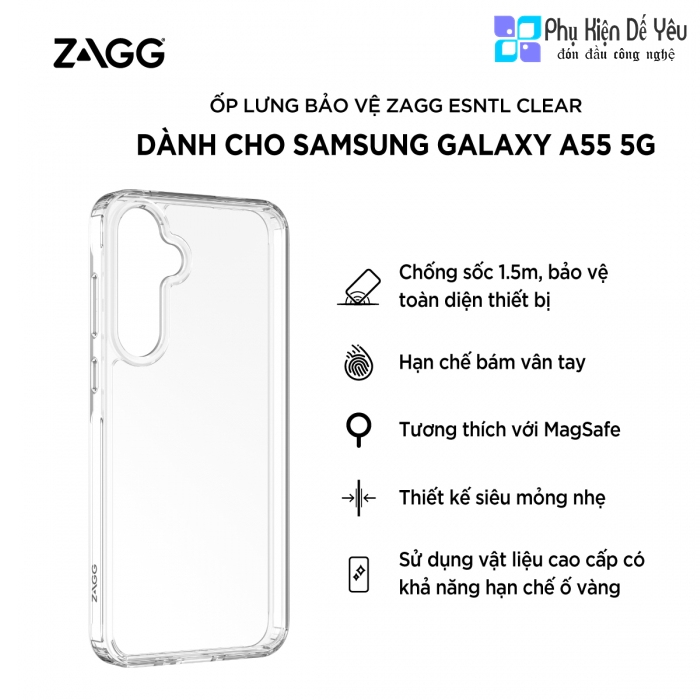 Ốp ZAGG Essentials Clear cho Samsung Galaxy A55 5G