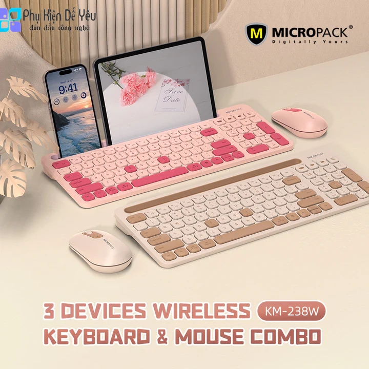 Combo bàn phím và chuột không dây Bluetooth 2.4G+ MicroPack KM-238W