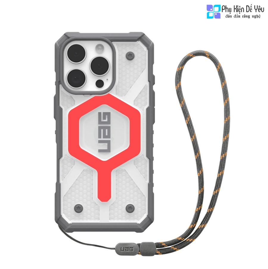 Ốp UAG Pathfinder Clear MagSafe Active Lava cho iPhone 16 Pro + Dây đeo Active Lava