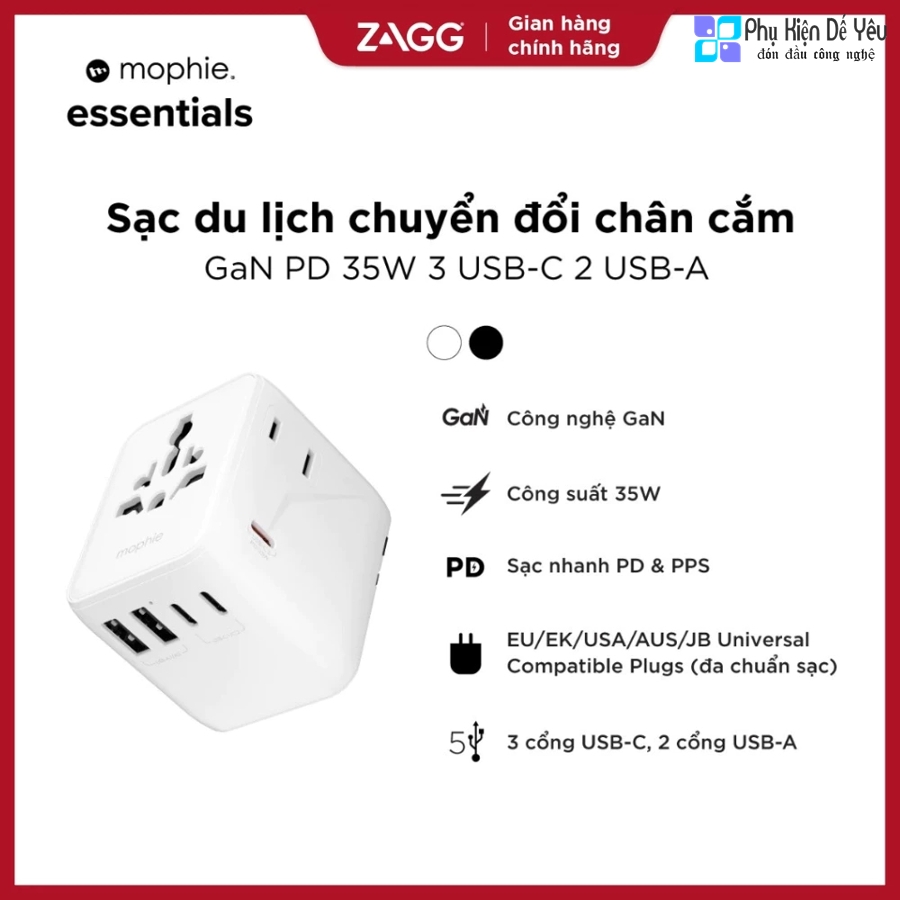 Bộ chuyển đổi du lịch đa năng Mophie Essentials GaN 35W | Bộ sạc tường