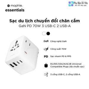 Bộ chuyển đổi du lịch đa năng Mophie Essentials GaN 70W | Bộ sạc tường