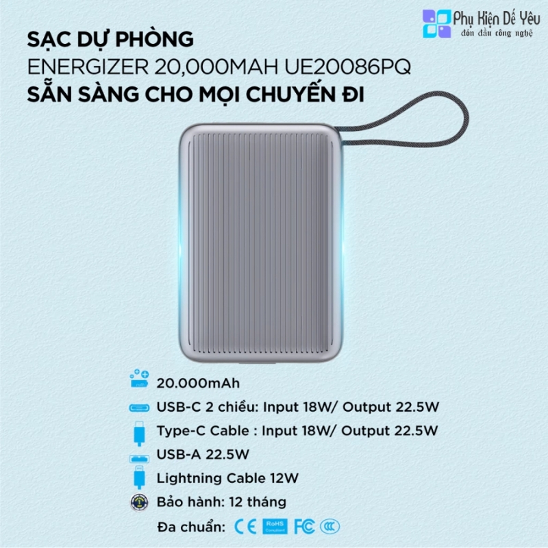 Pin dự phòng Energizer UE20086PQ - 20.000mAh