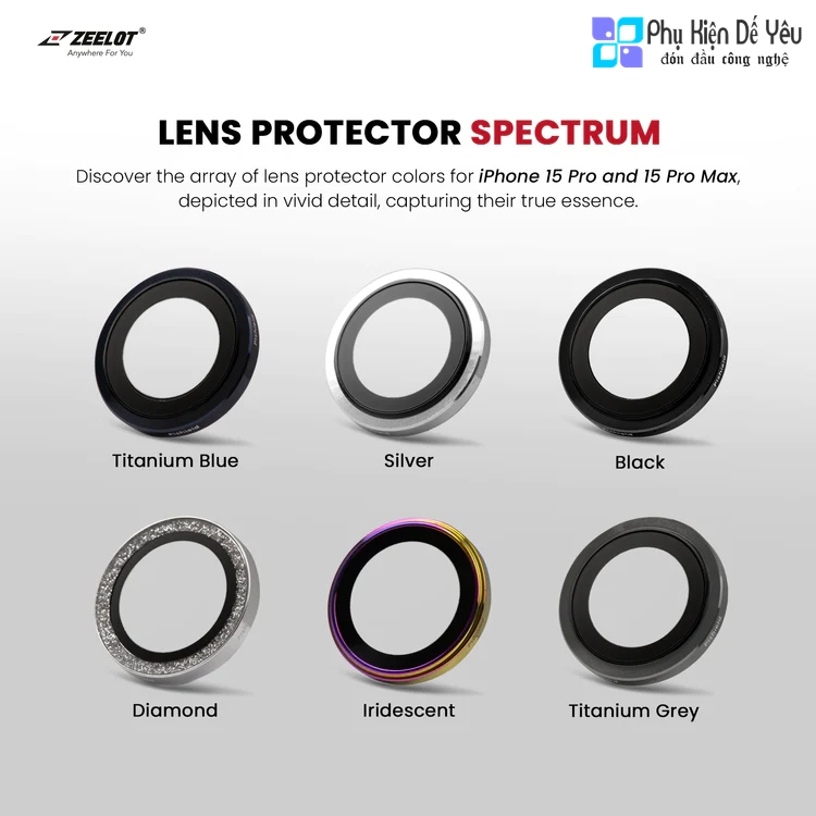 Bảo vệ camera HỢP KIM TITAN ZEELOT PISHIELD CHO iPhone 15 Pro Max/ 15 Pro/ 15 Plus/ 15