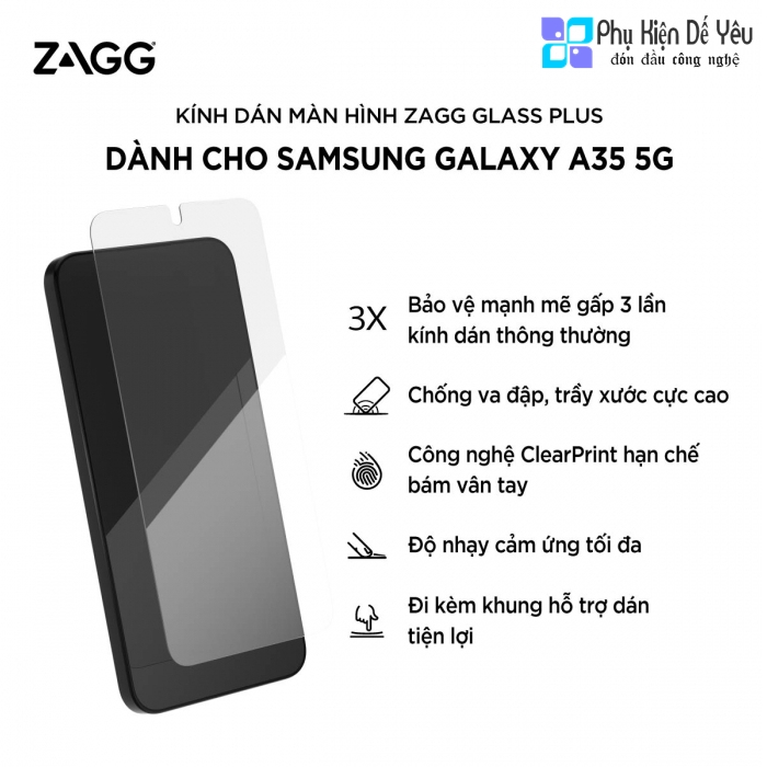 Kính cường lực ZAGG Glass Plus cho Samsung Galaxy A35 5G