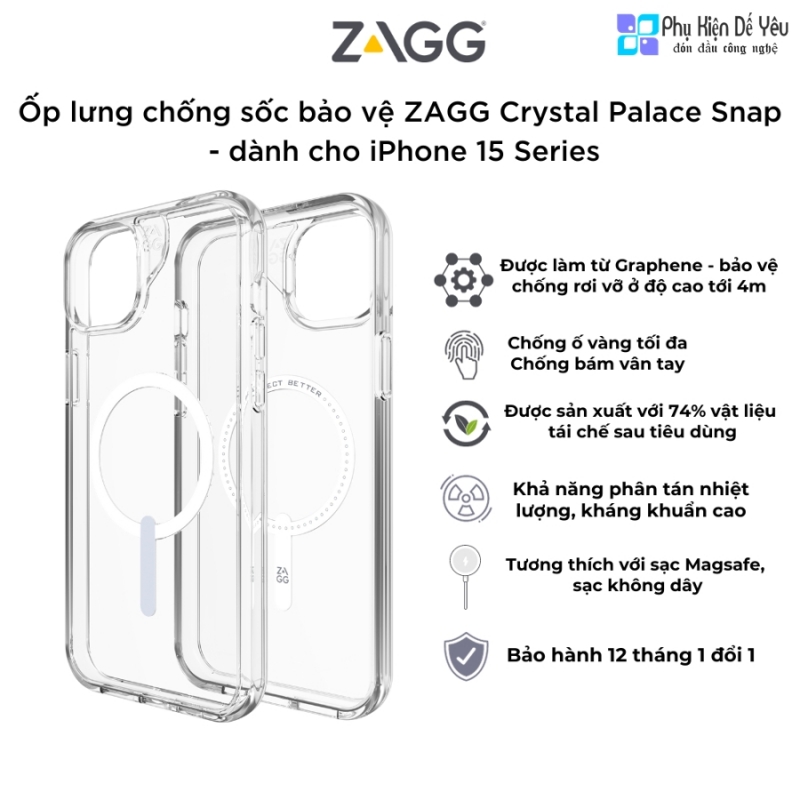 Ốp ZAGG Crystal Palace Snap cho iPhone 15 Pro Max/ 15 Pro/ 15 Plus/ 15