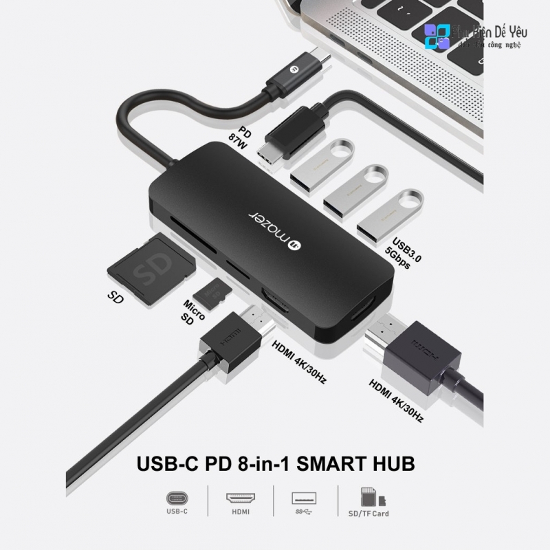 Bộ chuyển đổi Mazer USB-C Multiport 8-in-1 DUAL-HDMI